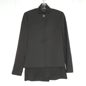 2 Pc Jacket Skirt Suit 1 XS Mandarin Collar Faux Wrap A Line Black Dark Academia